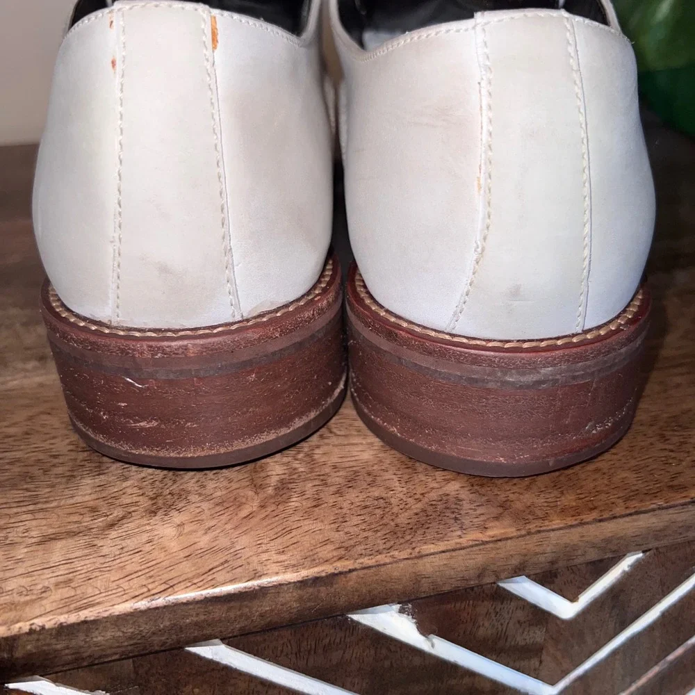 VTG‎ Cole Haan Mens 10.5 Oxfords Derby Shoes Beige Leather Square Toe Lace Up